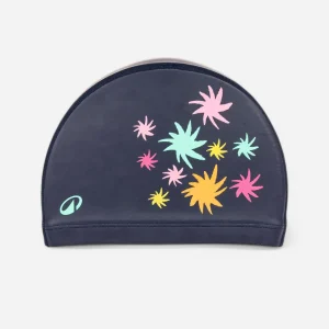 Bonnet de bain en maille enduite - tissu imprimé - taille m - bleu line petrol