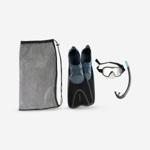 KIT de snorkeling adulte palmes masque tuba 100 Gris, Kit PMT 100 AD